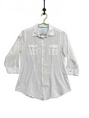 American Eagle Outfitters Women's White Striped Button-Up Shirt 2009 Size 8